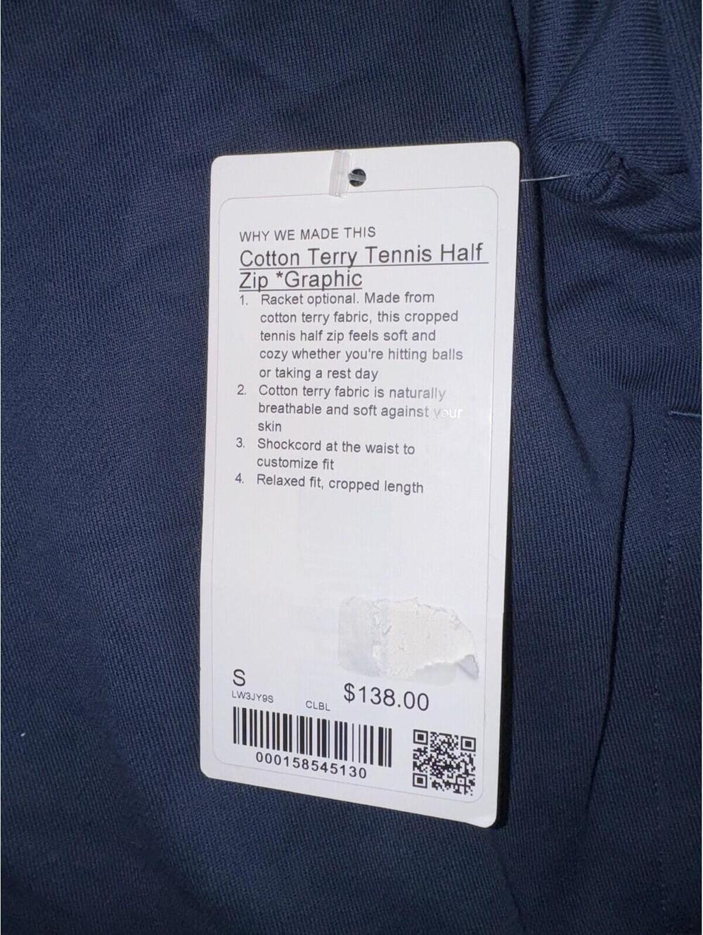 Lululemon Deuce Cotton Terry Tennis Half-Zip Sweatshirt Sz SMALL NWT - Picture 2 of 7